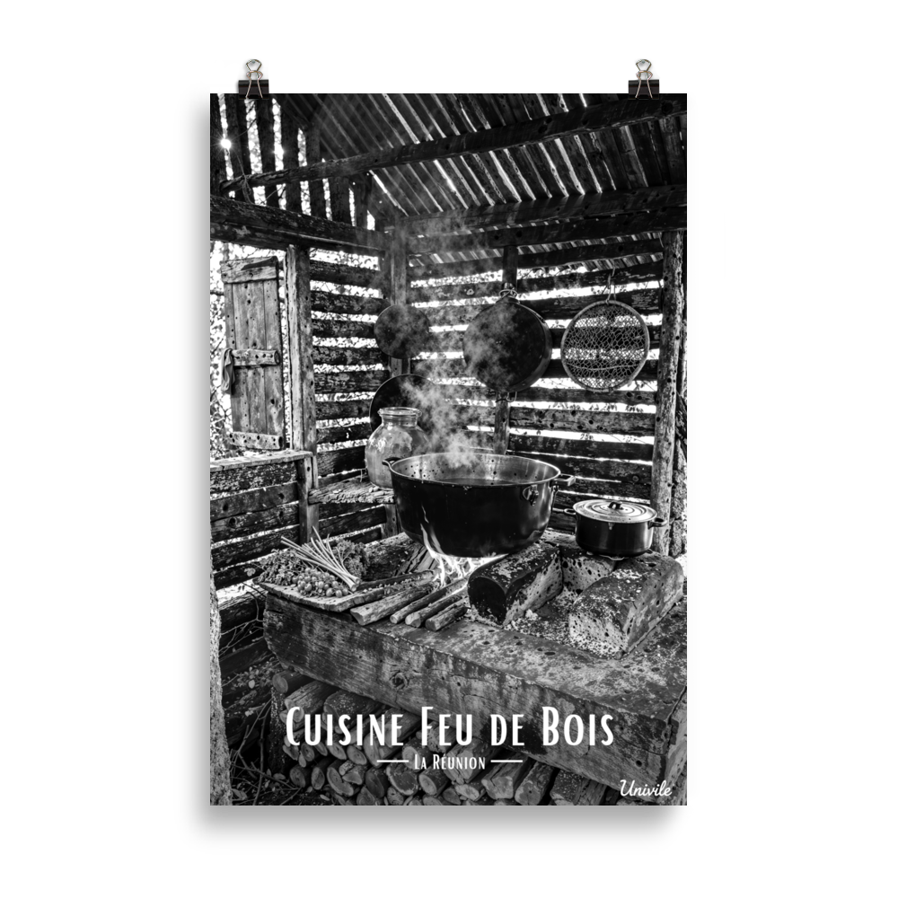 Affiche de la Réunion Cuisine Feu de Bois Noir & Blanc 61 × 91 cm / Sans Cadre - Univile