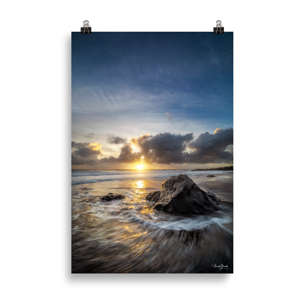 Affiche de La Réunion Coucher de Soleil sur Bois Blanc 61 × 91 cm / Sans cadre - photographie Franck Grondin