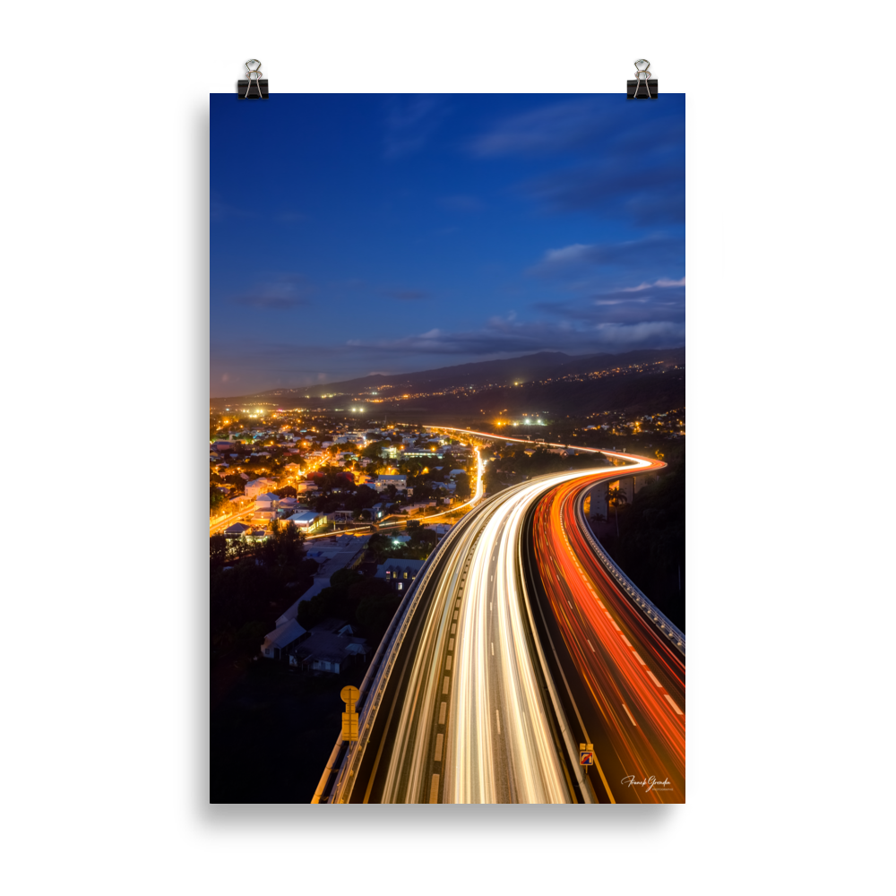 Affiche de La Réunion La Route des Tamarins de Nuit 61 × 91 cm / Sans cadre - photographie Franck Grondin