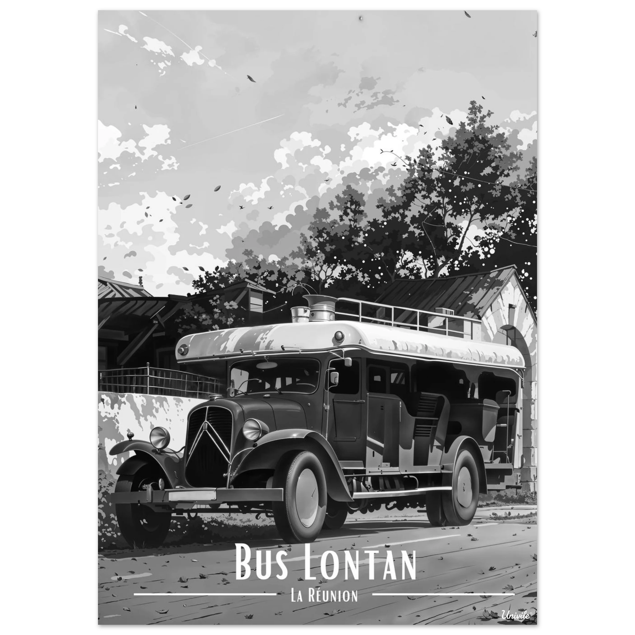 Affiche de la Réunion Car Courant d’Air Noir & Blanc 50 × 70 cm / Sans Cadre - Univile