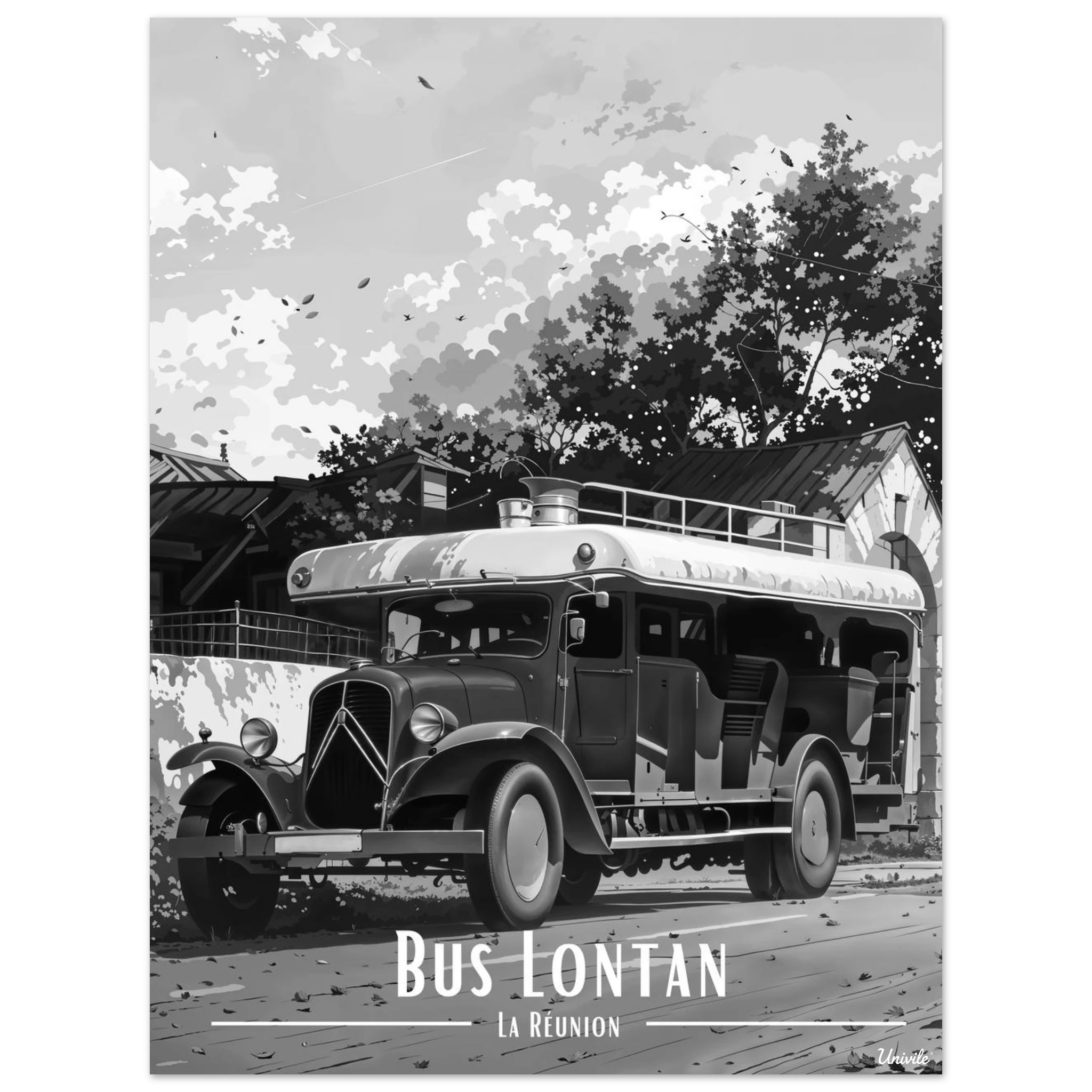 Affiche de la Réunion Car Courant d’Air Noir & Blanc 30 × 40 cm / Sans Cadre - Univile