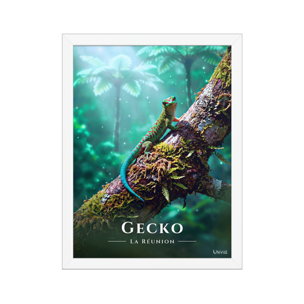 Affiche de La Réunion Gecko vert de Bourbon 30 × 40 cm / Blanc - Univile La Réunion