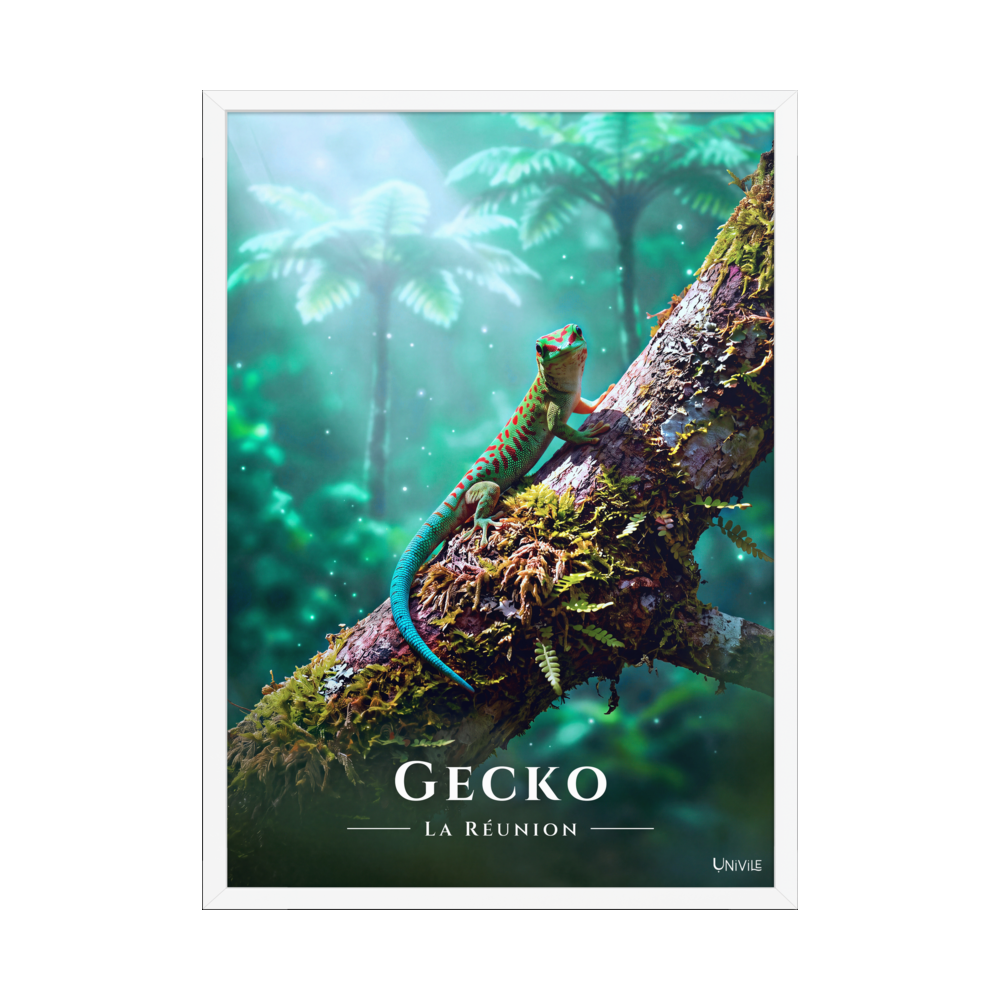 Affiche de La Réunion Gecko vert de Bourbon 50 × 70 cm / Blanc - Univile La Réunion