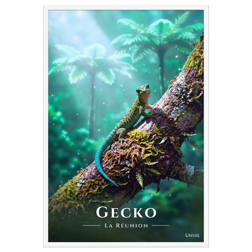 Affiche de La Réunion Gecko vert de Bourbon 61 × 91 cm / Blanc - Univile La Réunion