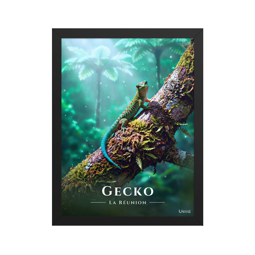 Affiche de La Réunion Gecko vert de Bourbon 30 × 40 cm / Noir - Univile La Réunion