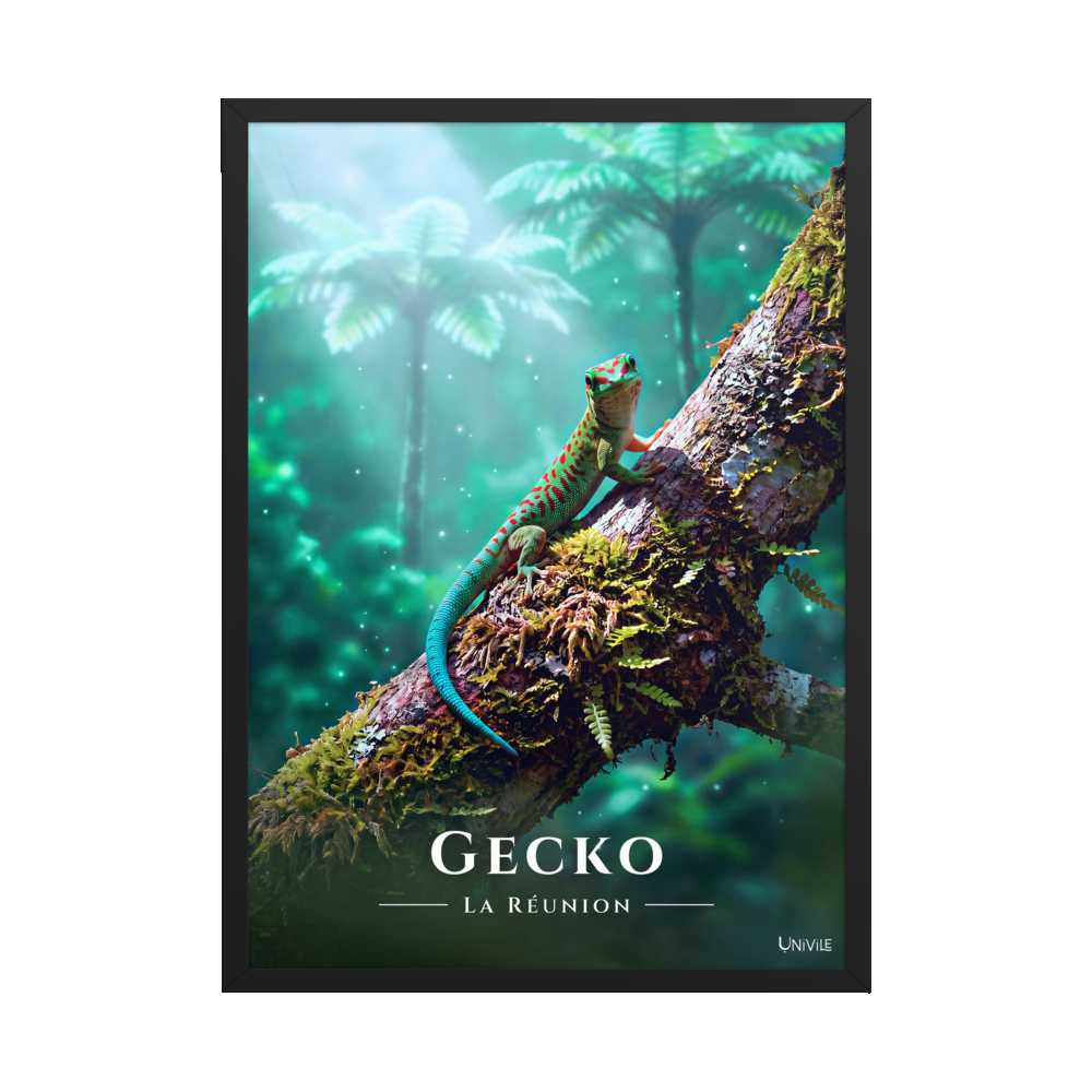 Affiche de La Réunion Gecko vert de Bourbon 50 × 70 cm / Noir - Univile La Réunion
