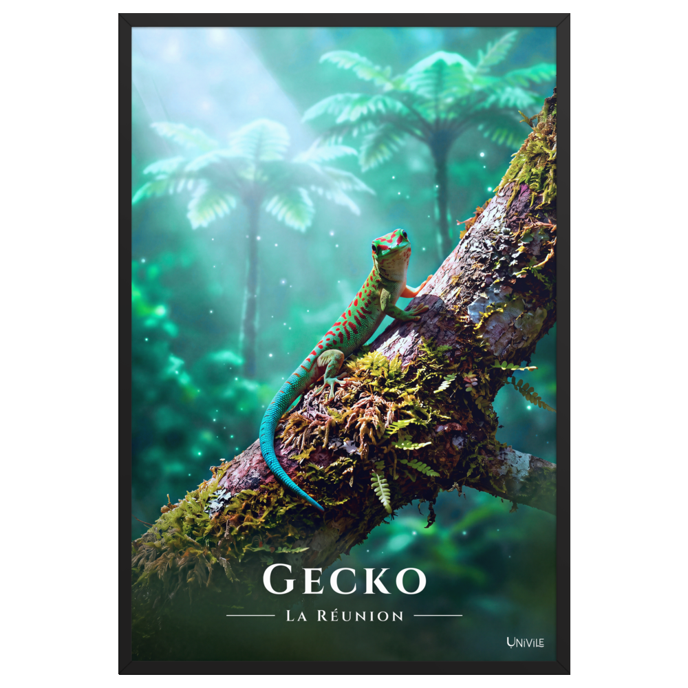 Affiche de La Réunion Gecko vert de Bourbon 61 × 91 cm / Noir - Univile La Réunion
