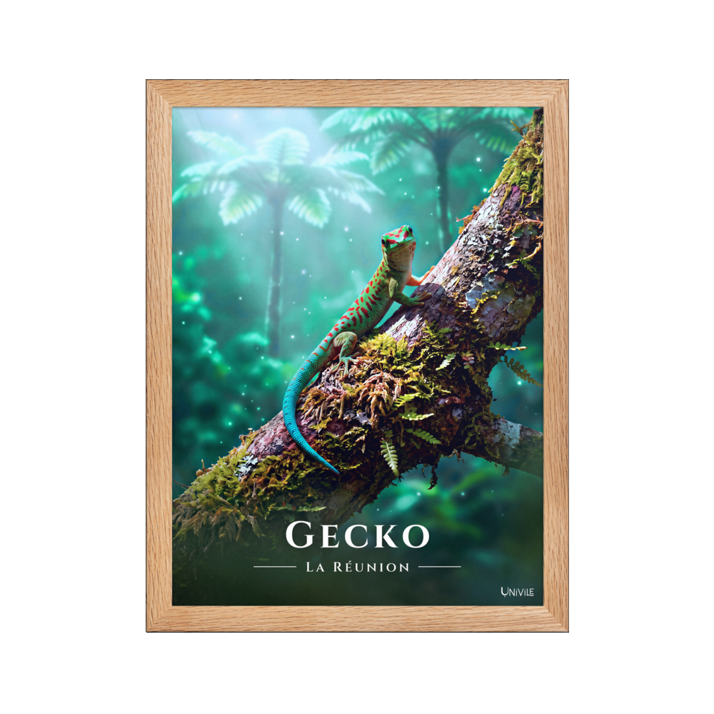 Affiche de La Réunion Gecko vert de Bourbon 30 × 40 cm / Oak - Univile La Réunion