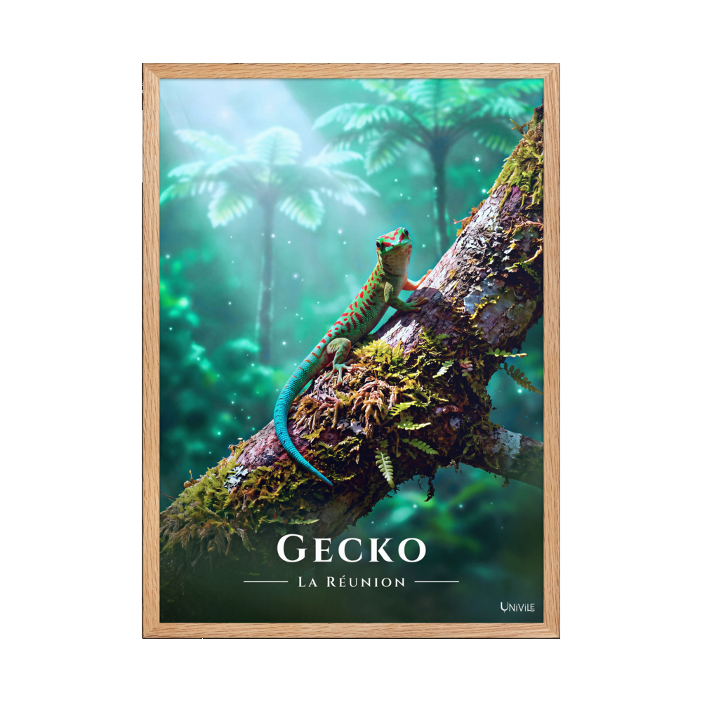 Affiche de La Réunion Gecko vert de Bourbon 50 × 70 cm / Oak - Univile La Réunion