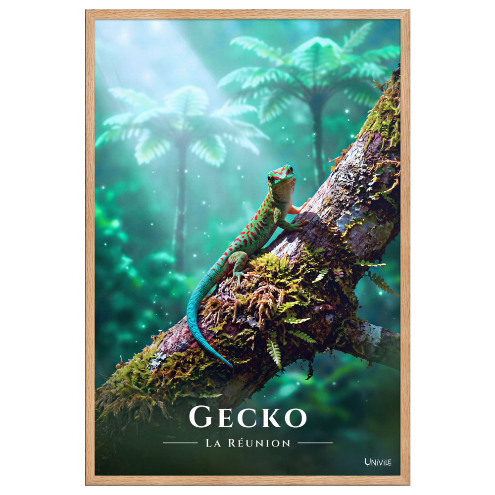 Affiche de La Réunion Gecko vert de Bourbon 61 × 91 cm / Oak - Univile La Réunion