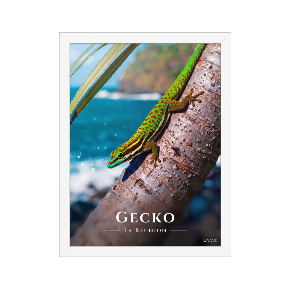 Affiche de La Réunion Gecko vert de Manapany 30 × 40 cm / Blanc - Univile La Réunion