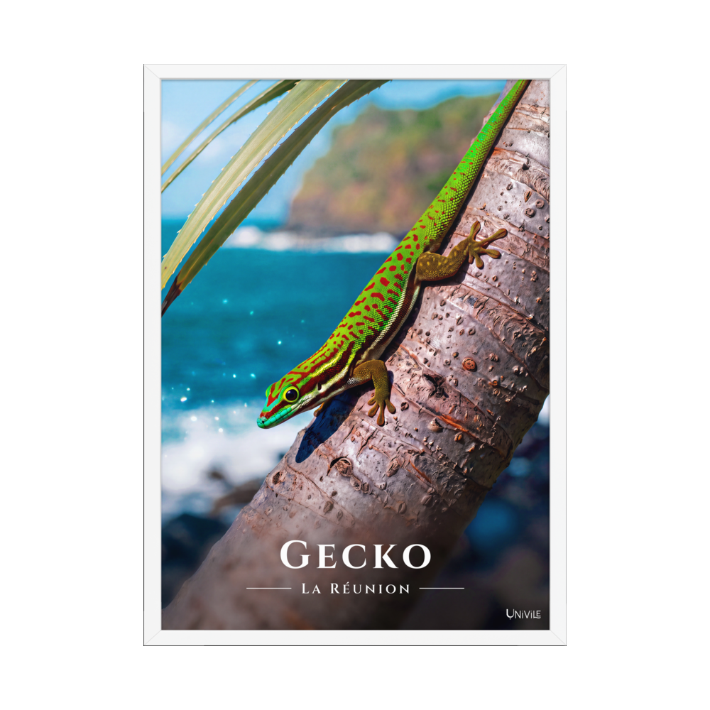 Affiche de La Réunion Gecko vert de Manapany 50 × 70 cm / Blanc - Univile La Réunion