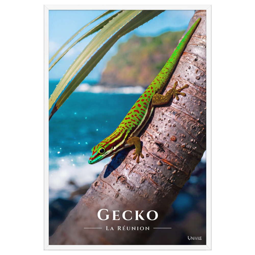 Affiche de La Réunion Gecko vert de Manapany 61 × 91 cm / Blanc - Univile La Réunion