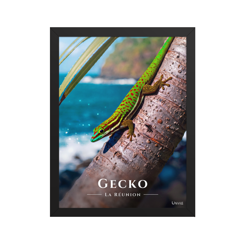 Affiche de La Réunion Gecko vert de Manapany 30 × 40 cm / Noir - Univile La Réunion