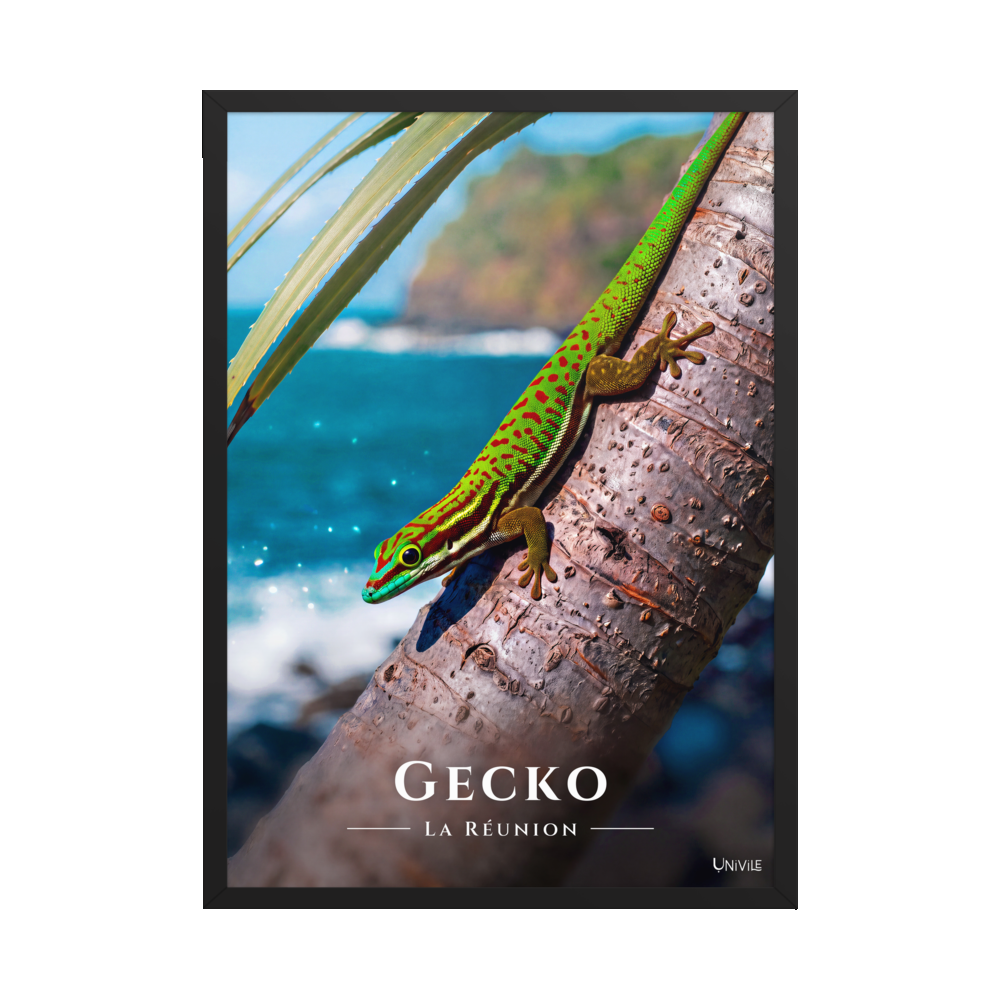 Affiche de La Réunion Gecko vert de Manapany 50 × 70 cm / Noir - Univile La Réunion
