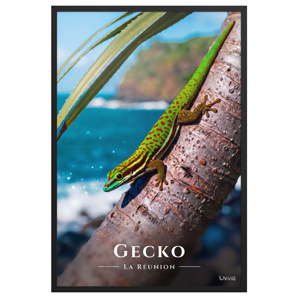 Affiche de La Réunion Gecko vert de Manapany 61 × 91 cm / Noir - Univile La Réunion