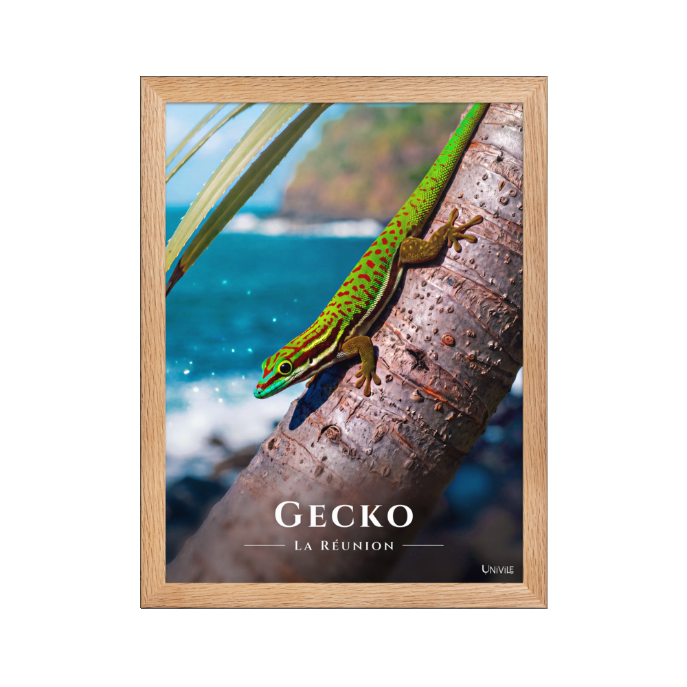 Affiche de La Réunion Gecko vert de Manapany 30 × 40 cm / Oak - Univile La Réunion