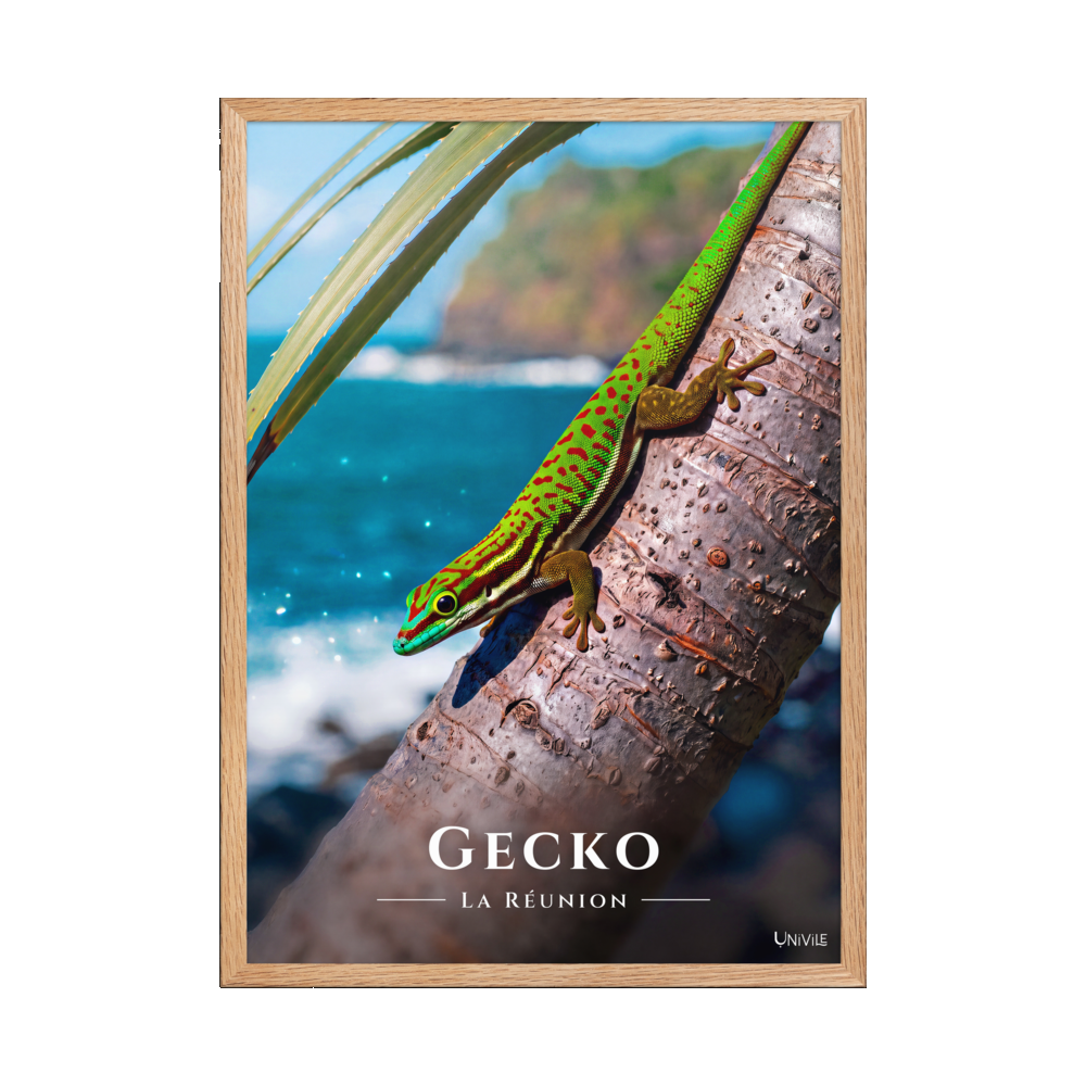 Affiche de La Réunion Gecko vert de Manapany 50 × 70 cm / Oak - Univile La Réunion