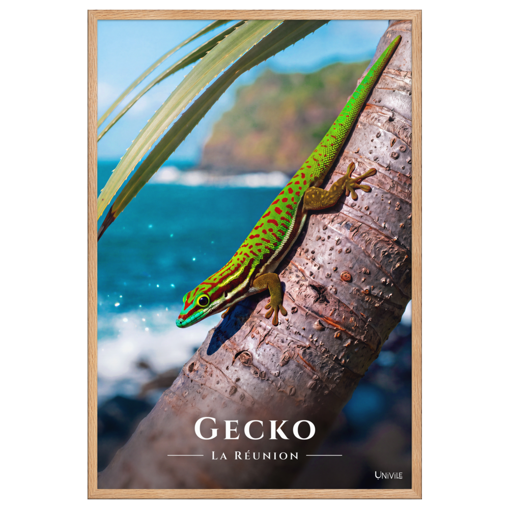 Affiche de La Réunion Gecko vert de Manapany 61 × 91 cm / Oak - Univile La Réunion