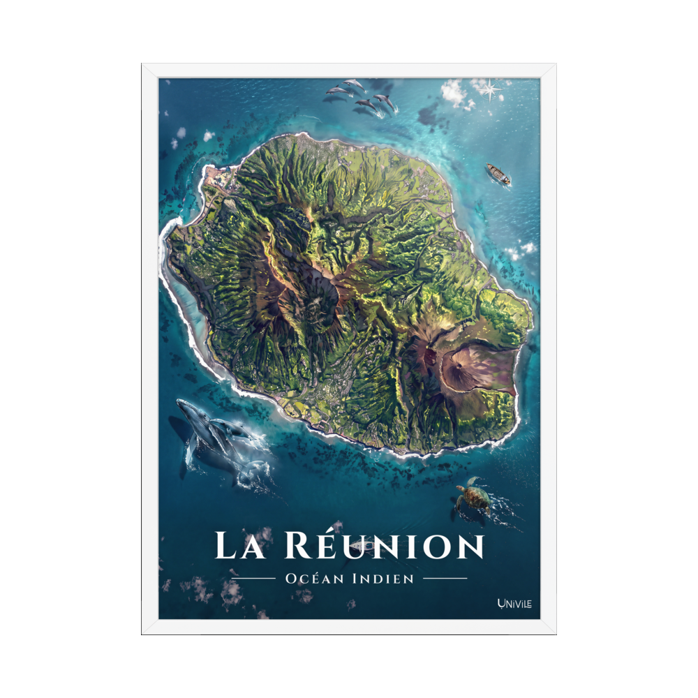 Affiche de La Réunion Île de La Réunion 50 × 70 cm / Blanc - Univile La Réunion