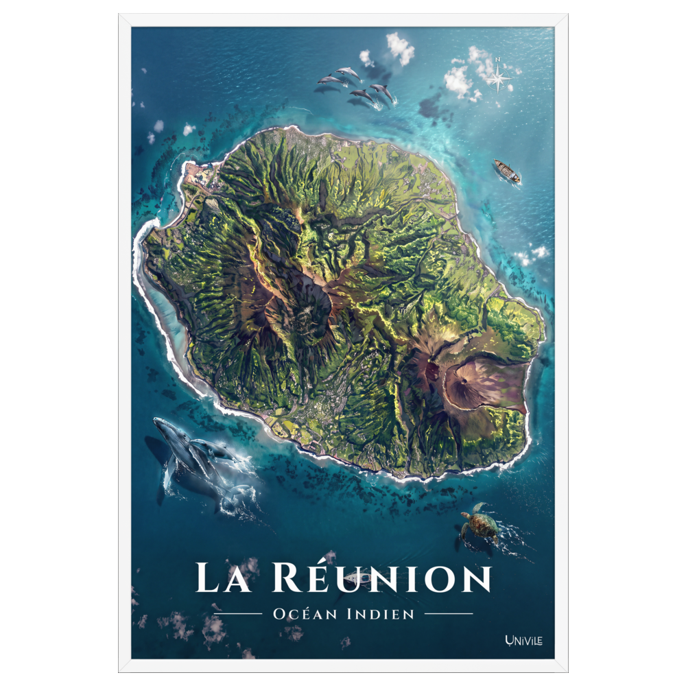 Affiche de La Réunion Île de La Réunion 61 × 91 cm / Blanc - Univile La Réunion