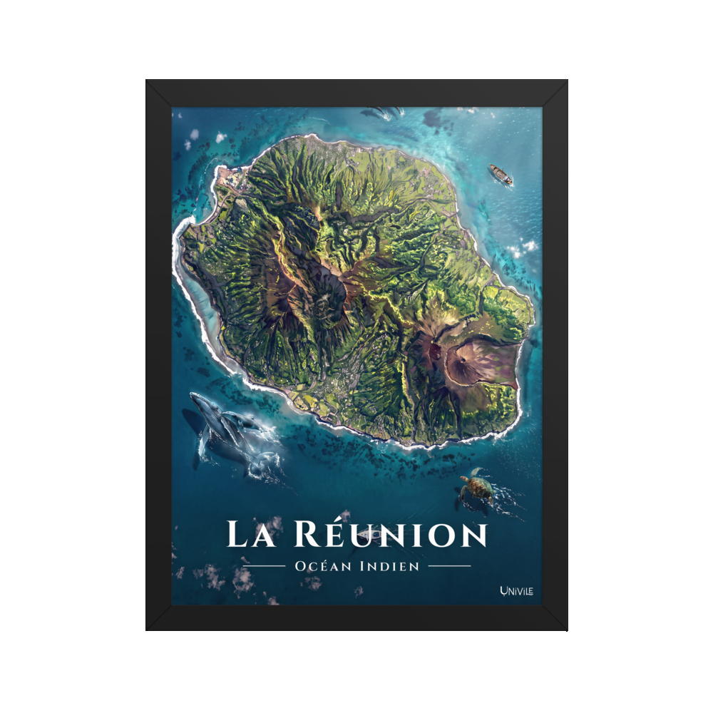 Affiche de La Réunion Île de La Réunion 30 × 40 cm / Noir - Univile La Réunion