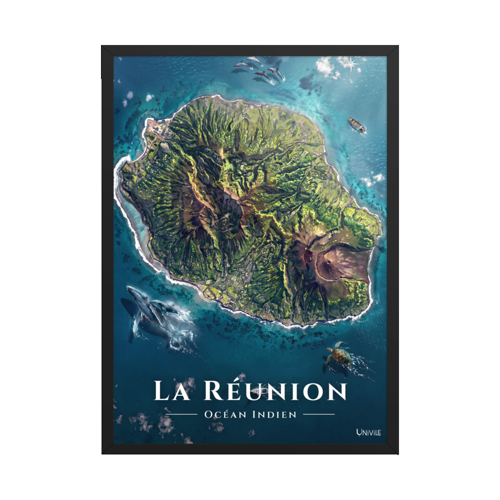 Affiche de La Réunion Île de La Réunion 50 × 70 cm / Noir - Univile La Réunion