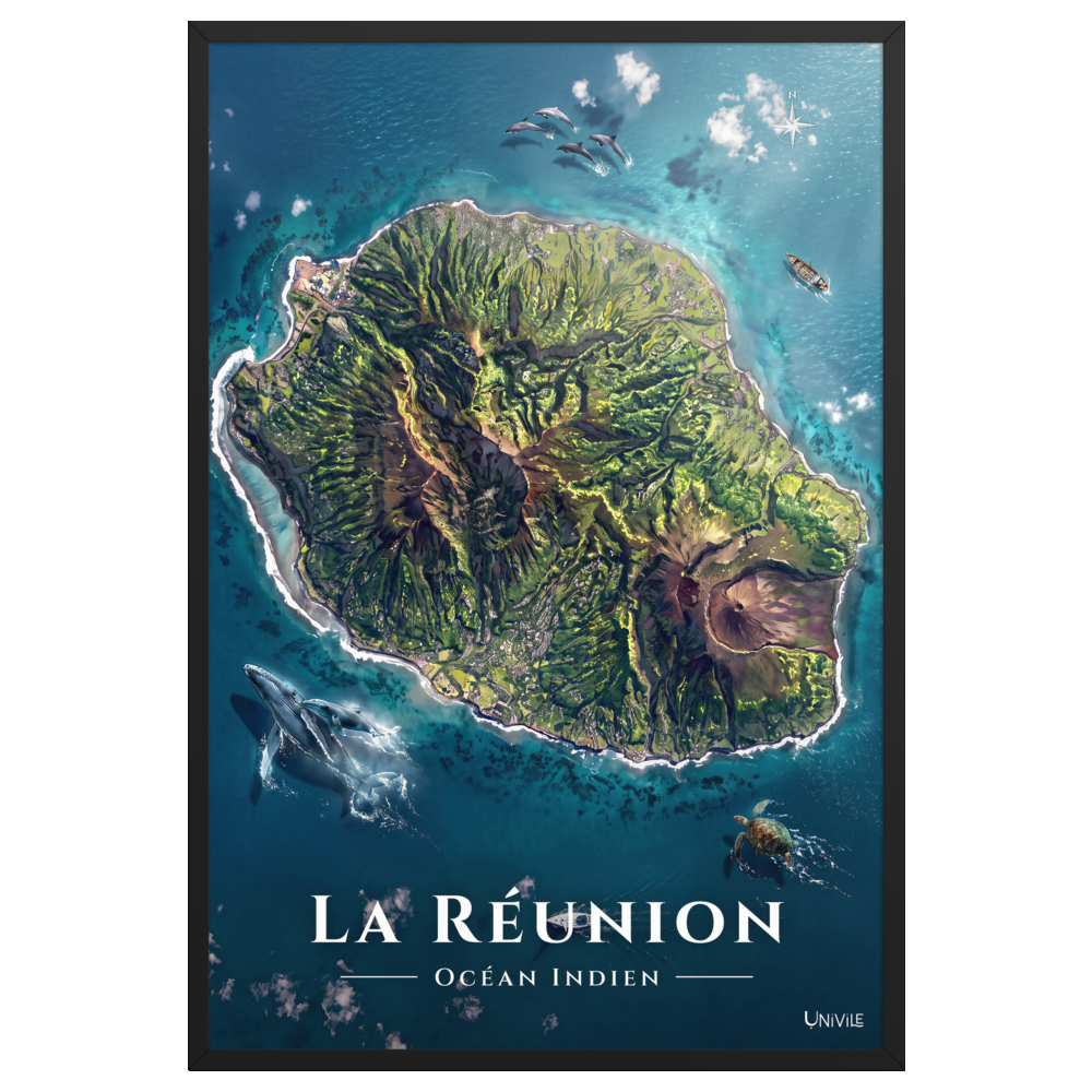 Affiche de La Réunion Île de La Réunion 61 × 91 cm / Noir - Univile La Réunion