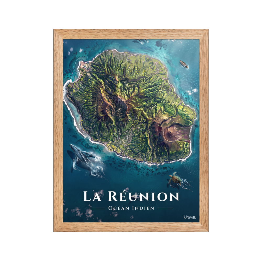 Affiche de La Réunion Île de La Réunion 30 × 40 cm / Oak - Univile La Réunion