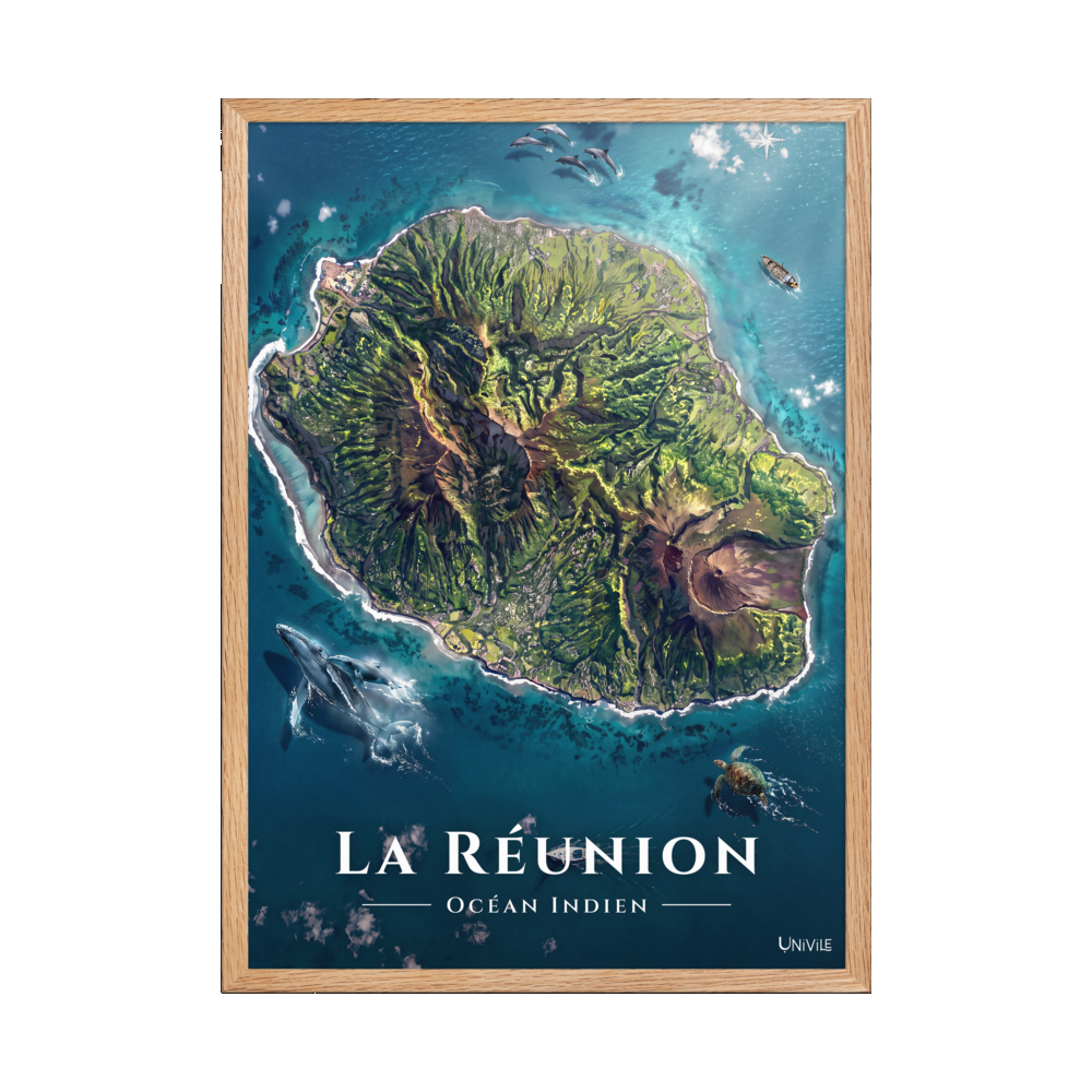 Affiche de La Réunion Île de La Réunion 50 × 70 cm / Oak - Univile La Réunion