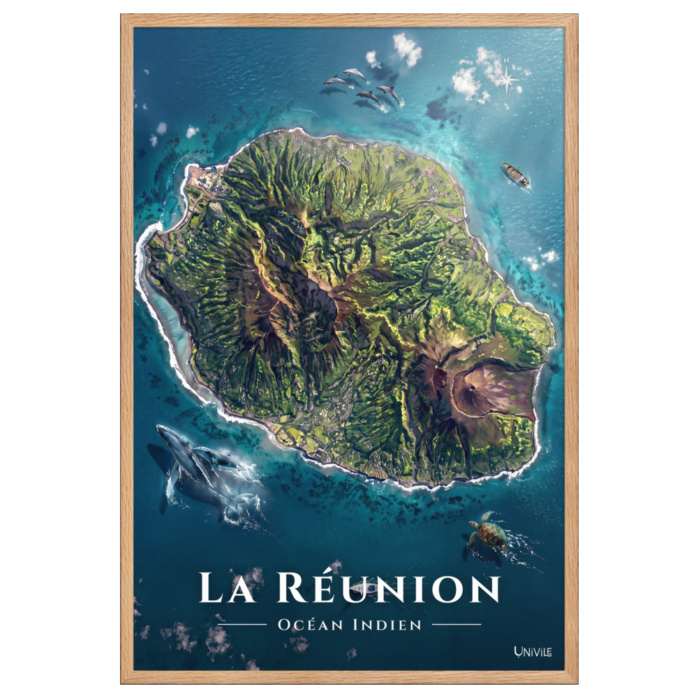Affiche de La Réunion Île de La Réunion 61 × 91 cm / Oak - Univile La Réunion