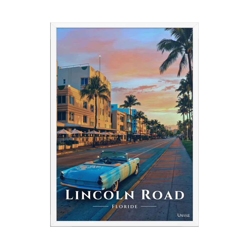 Affiche de Floride Lincoln Road 50 × 70 cm / Blanc - Univile Floride