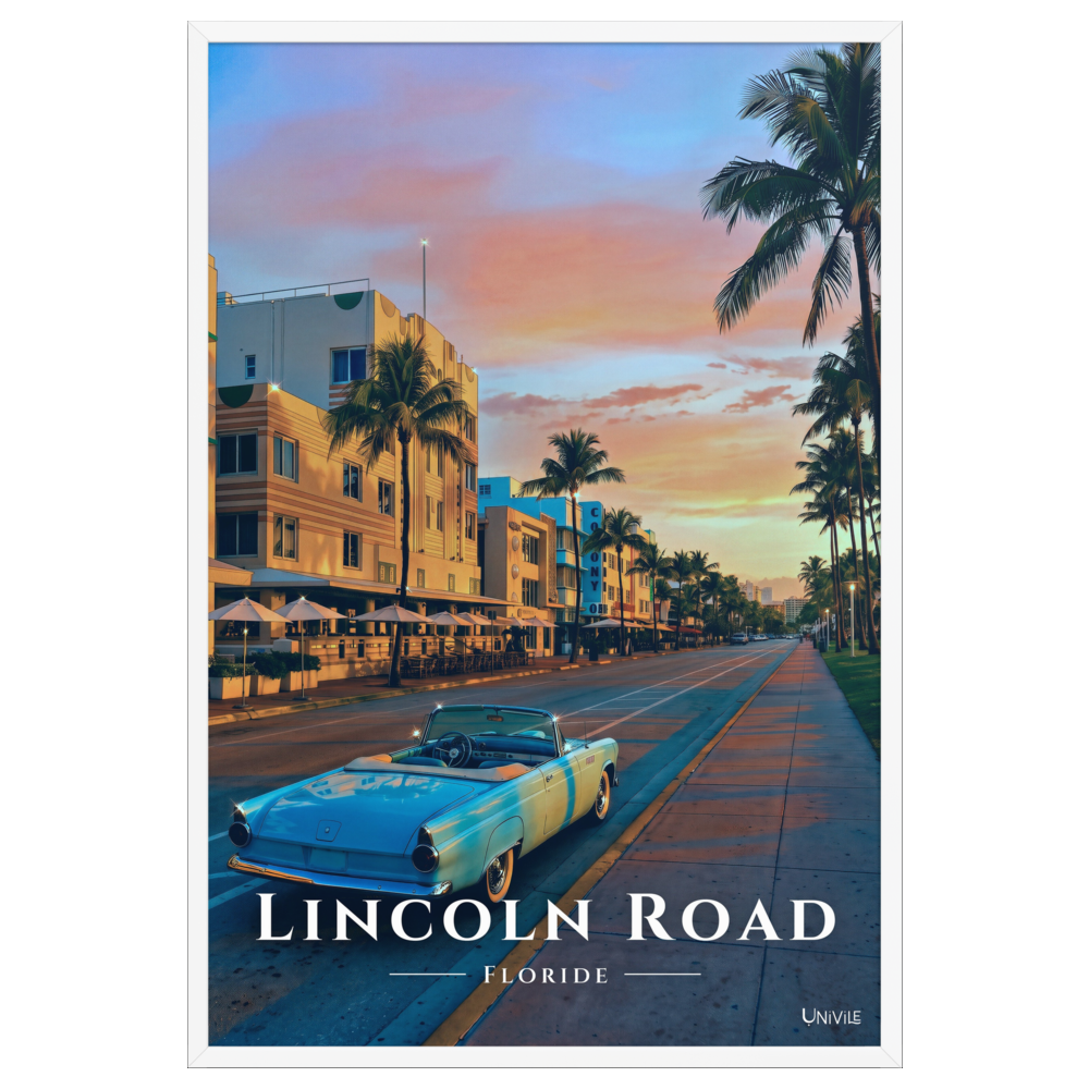 Affiche de Floride Lincoln Road 61 × 91 cm / Blanc - Univile Floride