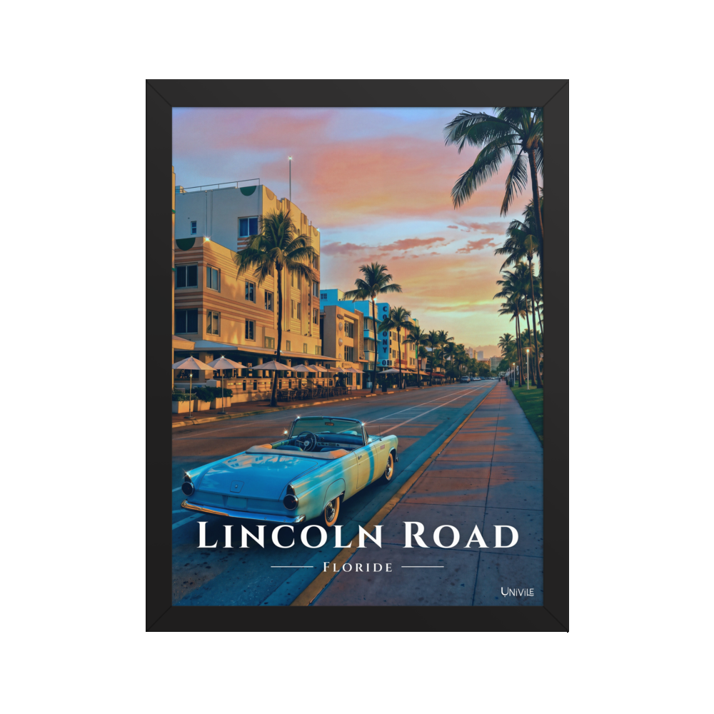 Affiche de Floride Lincoln Road 30 × 40 cm / Noir - Univile Floride