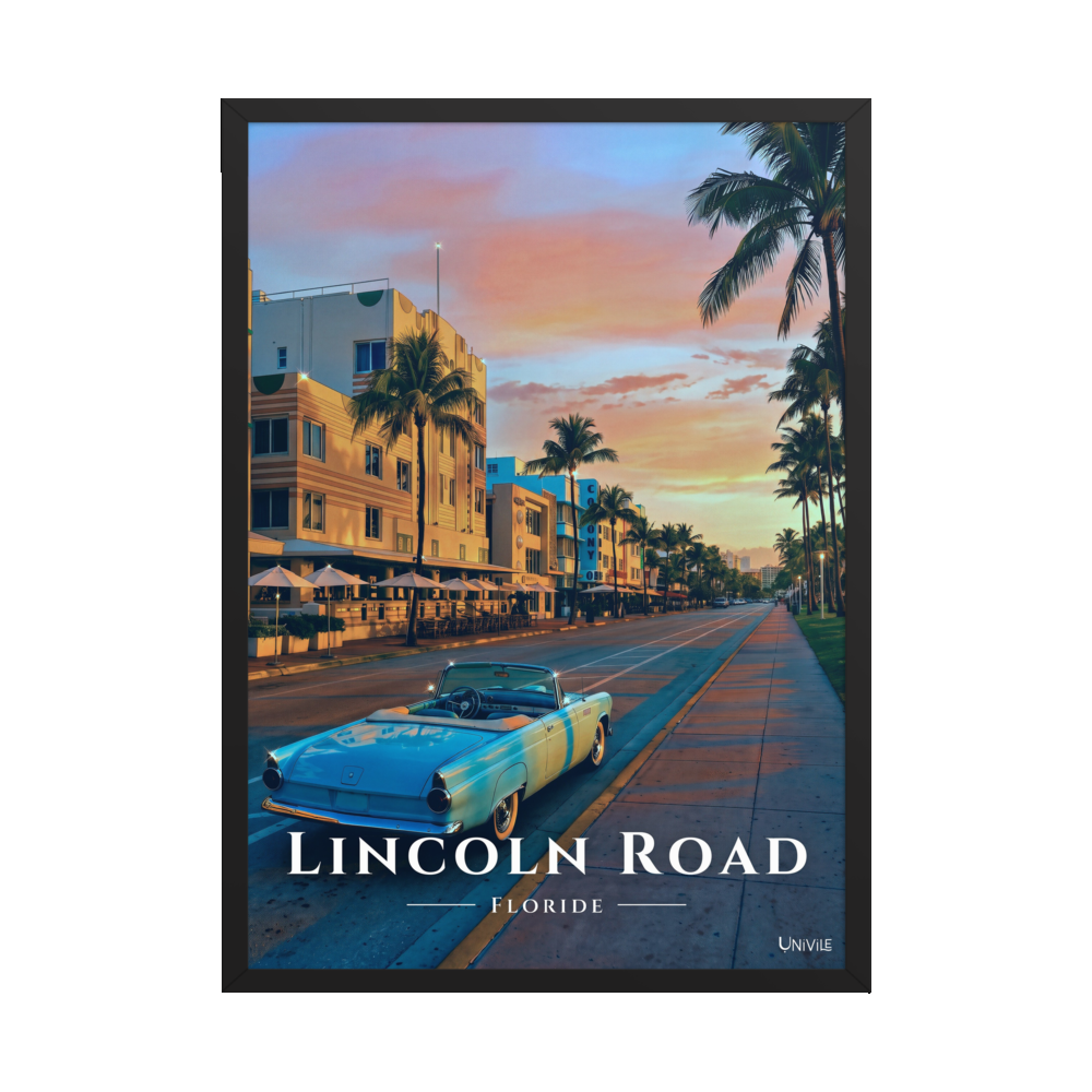 Affiche de Floride Lincoln Road 50 × 70 cm / Noir - Univile Floride