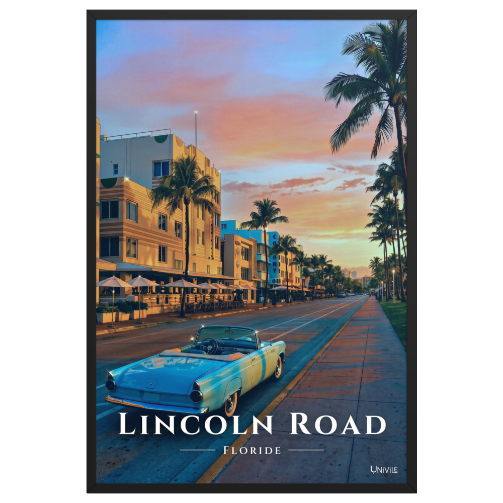 Affiche de Floride Lincoln Road 61 × 91 cm / Noir - Univile Floride
