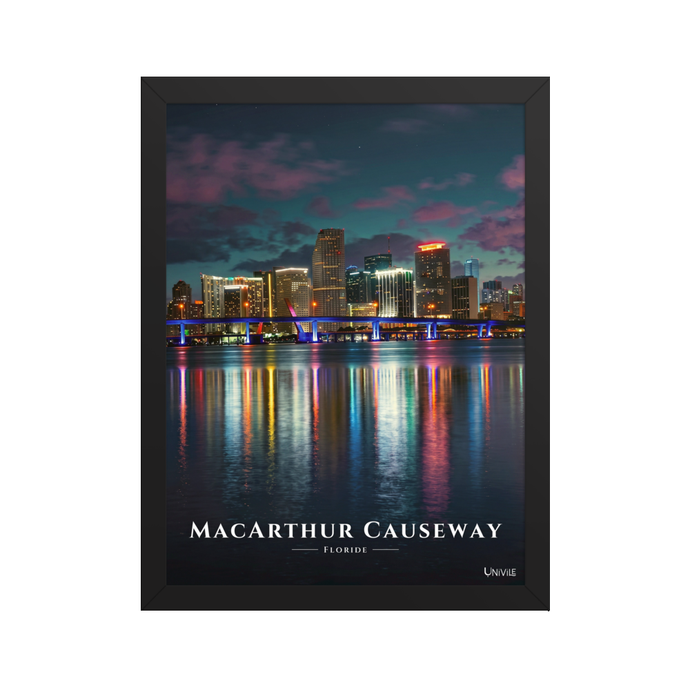 Affiche de Floride MacArthur Causeway 30 × 40 cm / Noir - Univile Floride