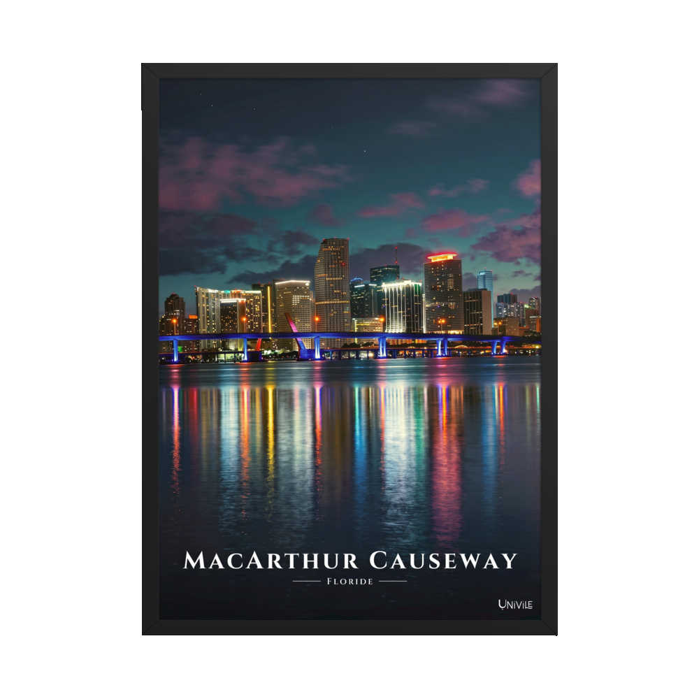 Affiche de Floride MacArthur Causeway 50 × 70 cm / Noir - Univile Floride