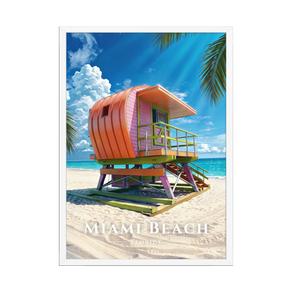 Affiche de Floride Miami Beach 50 × 70 cm / Blanc - Univile Floride