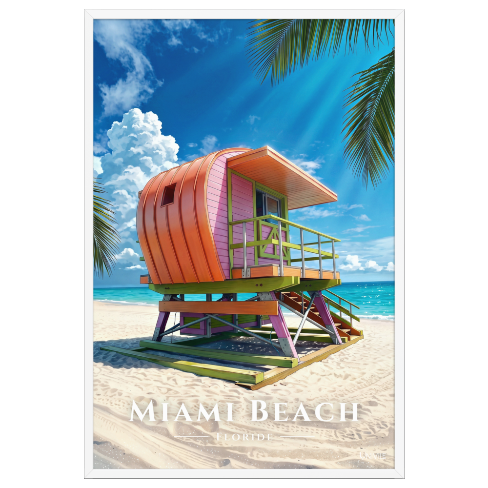 Affiche de Floride Miami Beach 61 × 91 cm / Blanc - Univile Floride