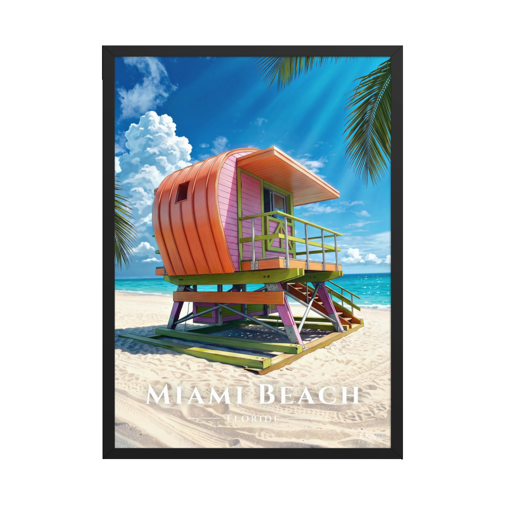 Affiche de Floride Miami Beach 50 × 70 cm / Noir - Univile Floride
