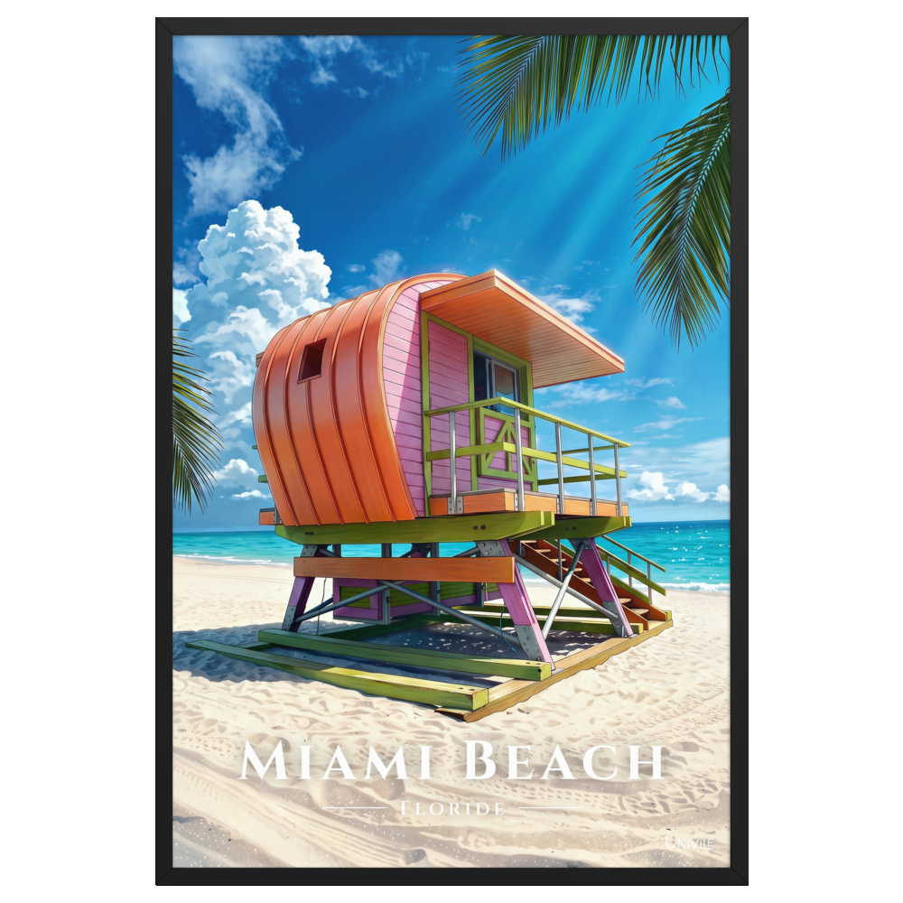 Affiche de Floride Miami Beach 61 × 91 cm / Noir - Univile Floride