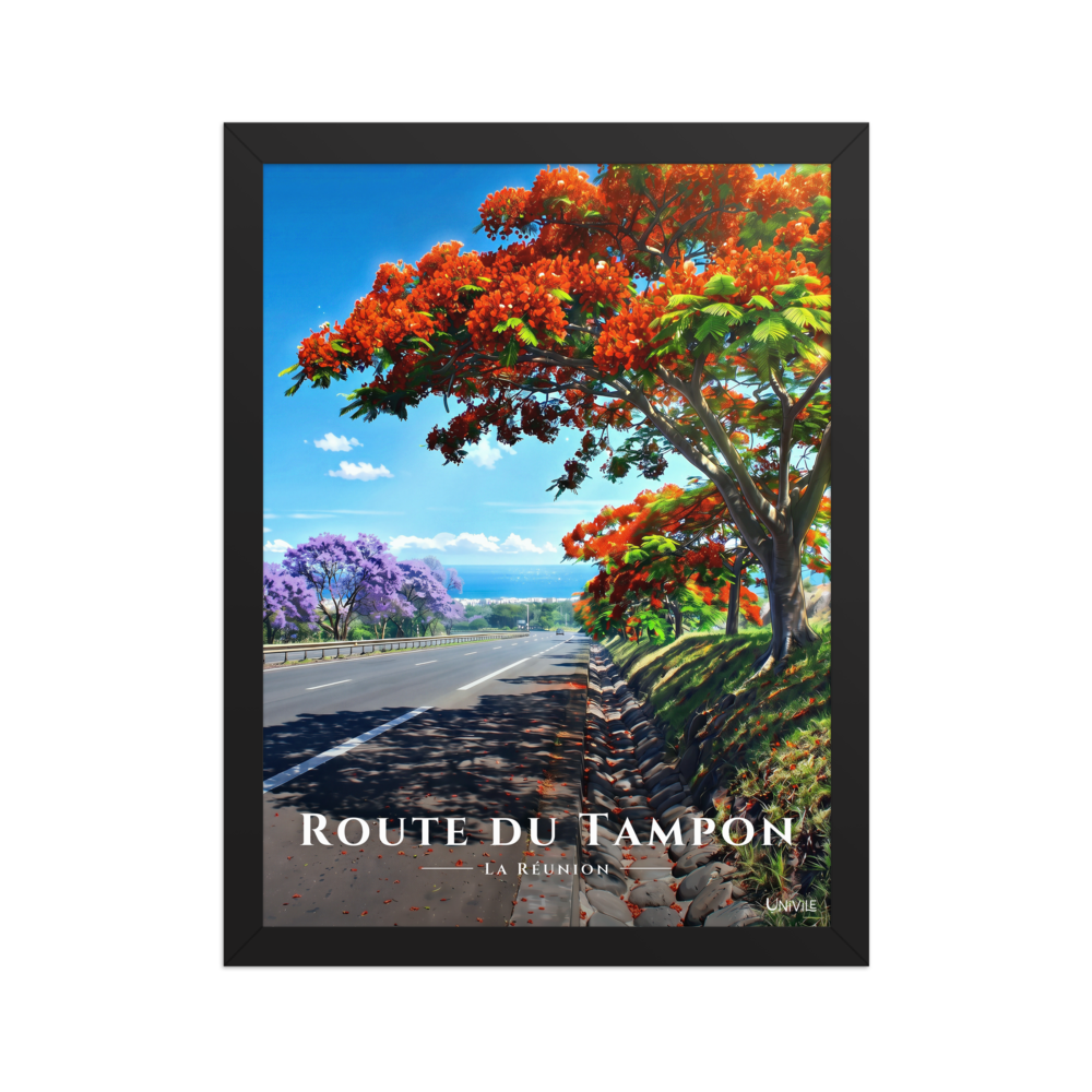 Affiche de La Réunion Route du Tampon 30 × 40 cm / Noir - Univile La Réunion
