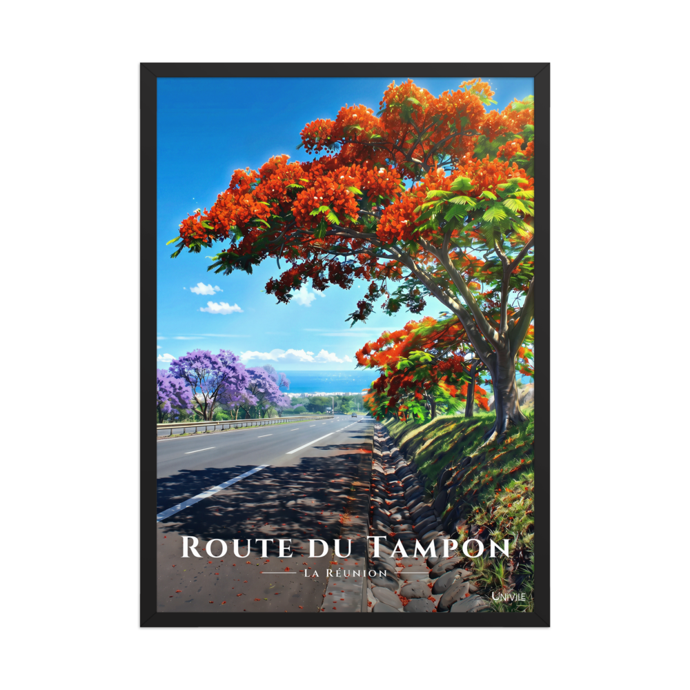 Affiche de La Réunion Route du Tampon 50 × 70 cm / Noir - Univile La Réunion