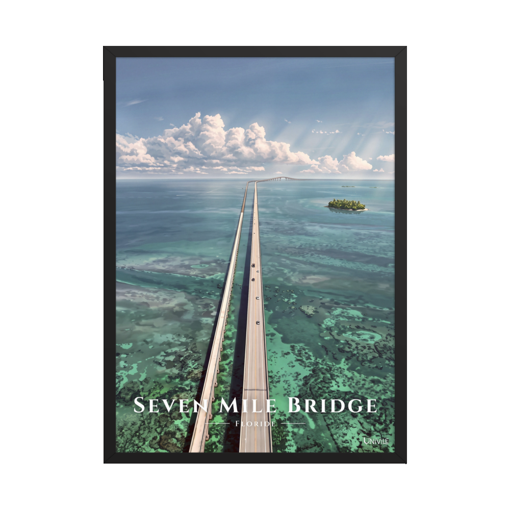 Affiche de Floride Seven Mile Bridge 50 × 70 cm / Noir - Univile Floride