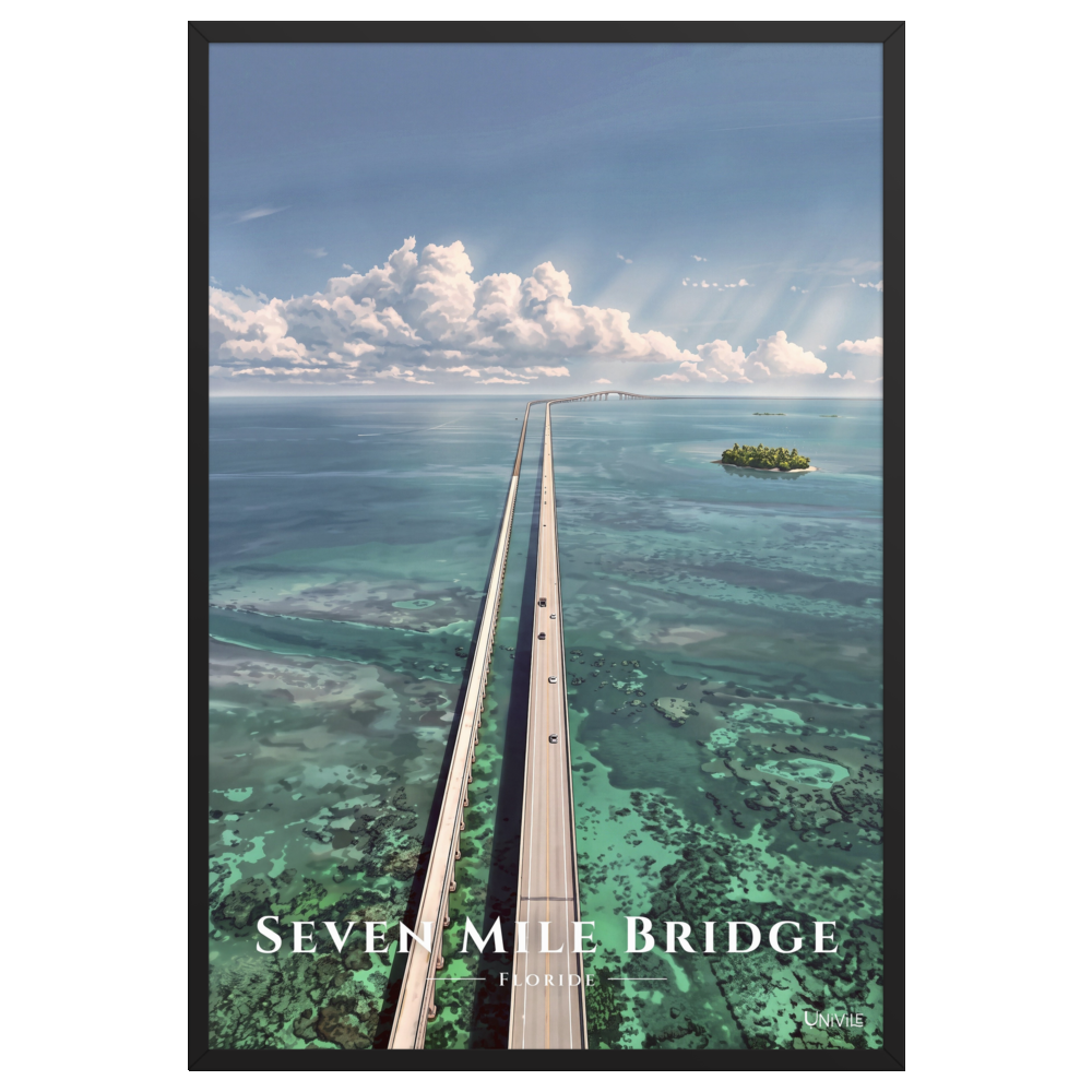 Affiche de Floride Seven Mile Bridge 61 × 91 cm / Noir - Univile Floride