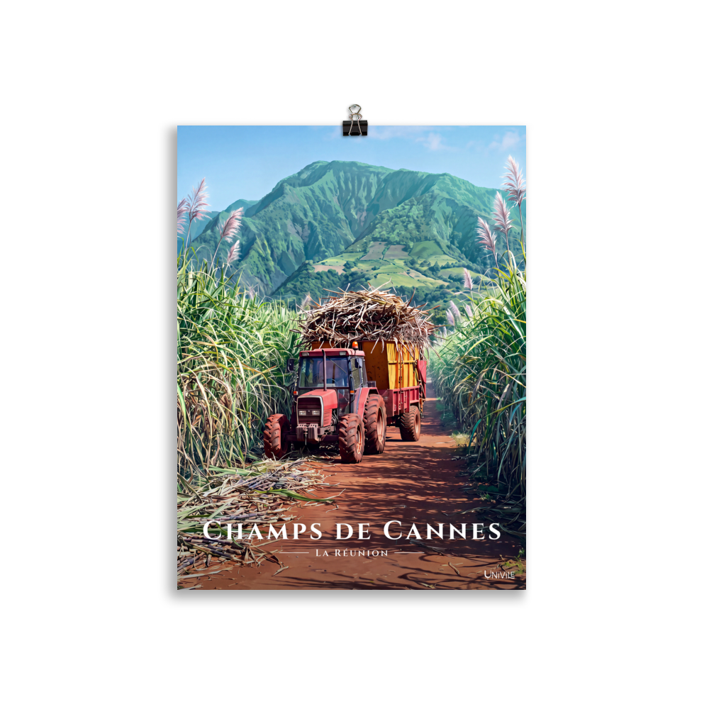 Affiche de La Réunion Tracteur dans les Champs de Cannes 30 × 40 cm / Sans cadre - Univile La Réunion