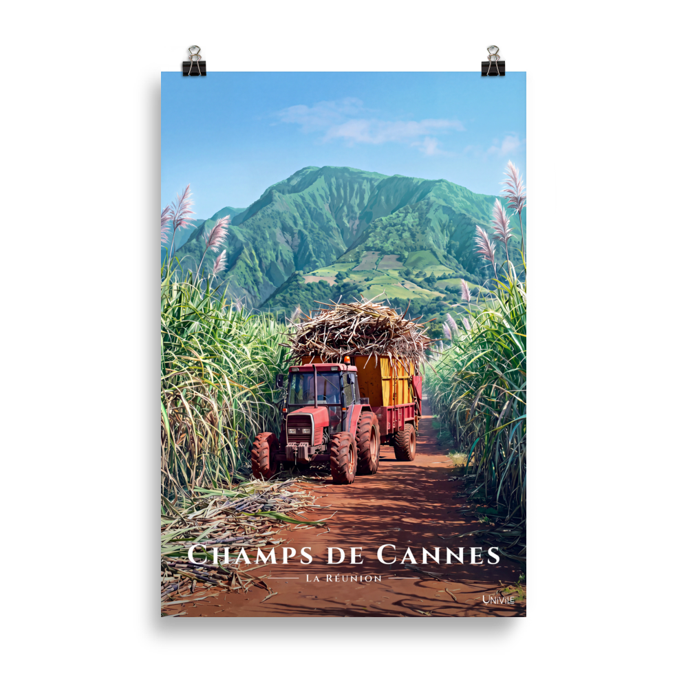 Affiche de La Réunion Tracteur dans les Champs de Cannes 61 × 91 cm / Sans cadre - Univile La Réunion