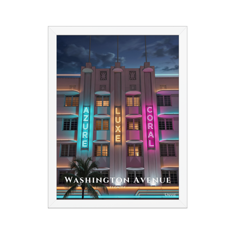 Affiche de Floride Washington Avenue 30 × 40 cm / Blanc - Univile Floride