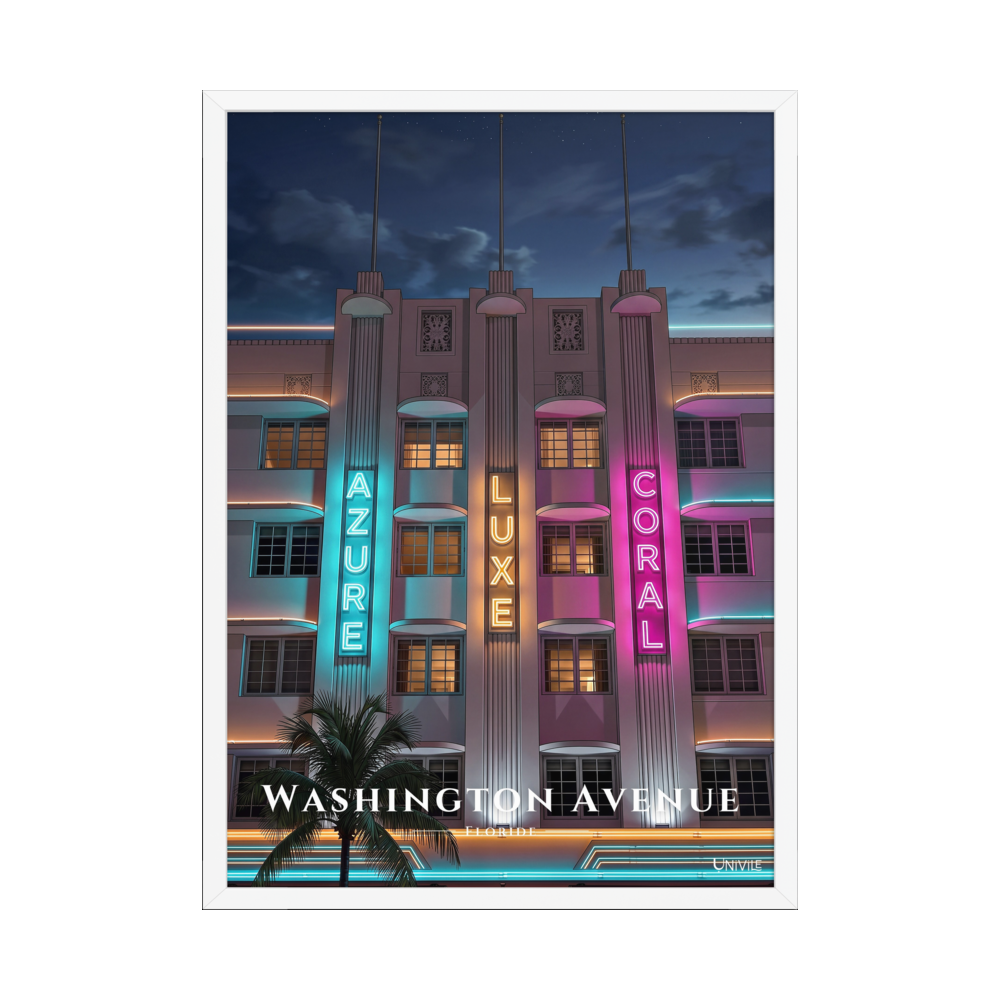 Affiche de Floride Washington Avenue 50 × 70 cm / Blanc - Univile Floride